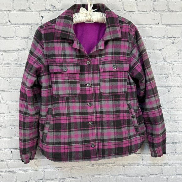 Columbia Women's Button Down Plaid Shacket Shirt Jacket, Size Large,‎ Magenta - Picture 1 of 10